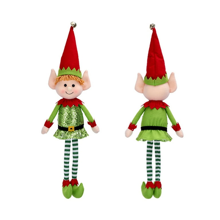 Mubineo Cute Christmas Elf Doll Stripe Print Plush Doll with Santa Hat and Booties Fun Kids Figurine Decorations