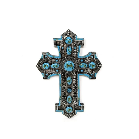 Rustic Turquoise Wall Cross with Round & Oval Gems | Southwest Christian Home Decor |  Style Wall Art | Bedroom, Living Room | Unique Gift, Spritual and Boho Décor