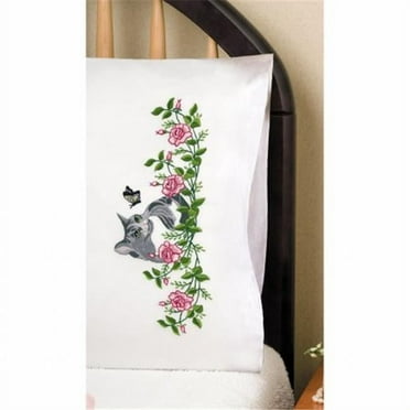 Tobin Stamped For Embroidery Pillowcase Pair 20"X30"-Grey Cat