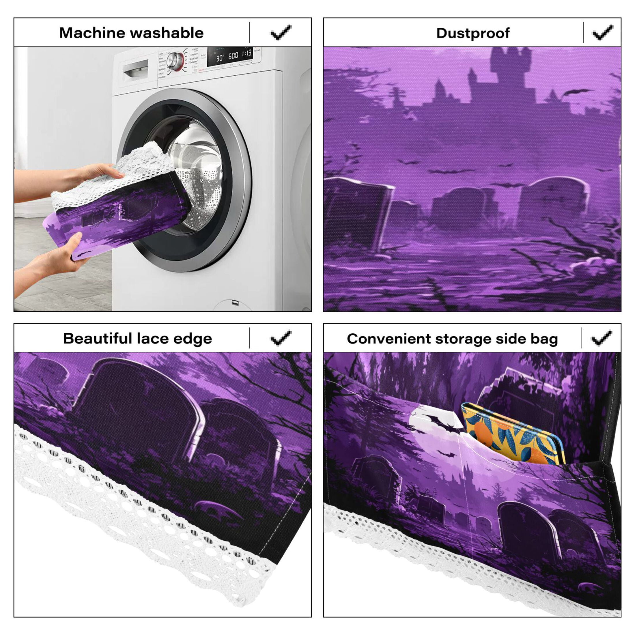 Purple Full MoonWasher and Dryer Covers Dust-Proof and Oil Resistant Fridge Cover with 4 Storage Pockets Washing Machine Top Cover for Laundry Kitchen Home 51.2 x 22 In