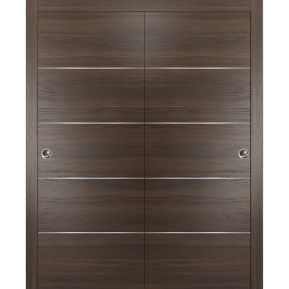 Sliding Closet Bypass Doors with hardware | Planum 0020 Chocolate Ash | Sturdy Rails Moldings Trims Hardware Set | Modern Wood Solid Bedroom Wardrobe Doors-36" x 84" (2* 18x84)