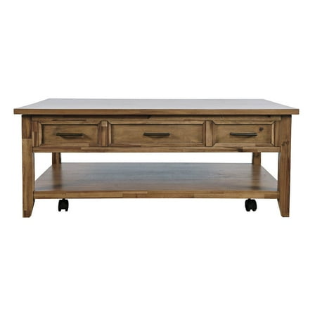 Claremont Transitional Rustic Wood Lift-Top Coffee Table with Wheels