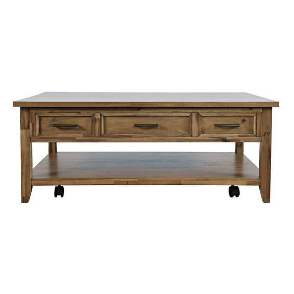 Claremont Transitional Rustic Wood Lift-Top Coffee Table with Wheels
