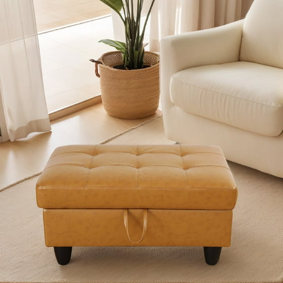 Faux Leather Storage Ottoman