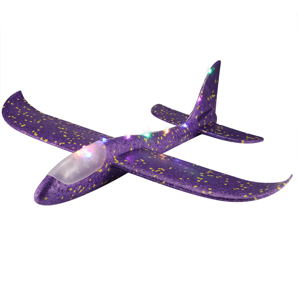 Big LED Hand Launch Throwing Airplane Glider Aircraft Inertial Foam EPP Toy Children Adults Plane Model Blue Airplane Toy