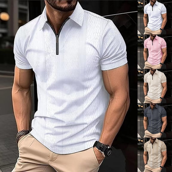 Mens Polo Shirt Summer Button Collar T Shirt Short Sleeve Casual Sport Tee Graphic Top Black L