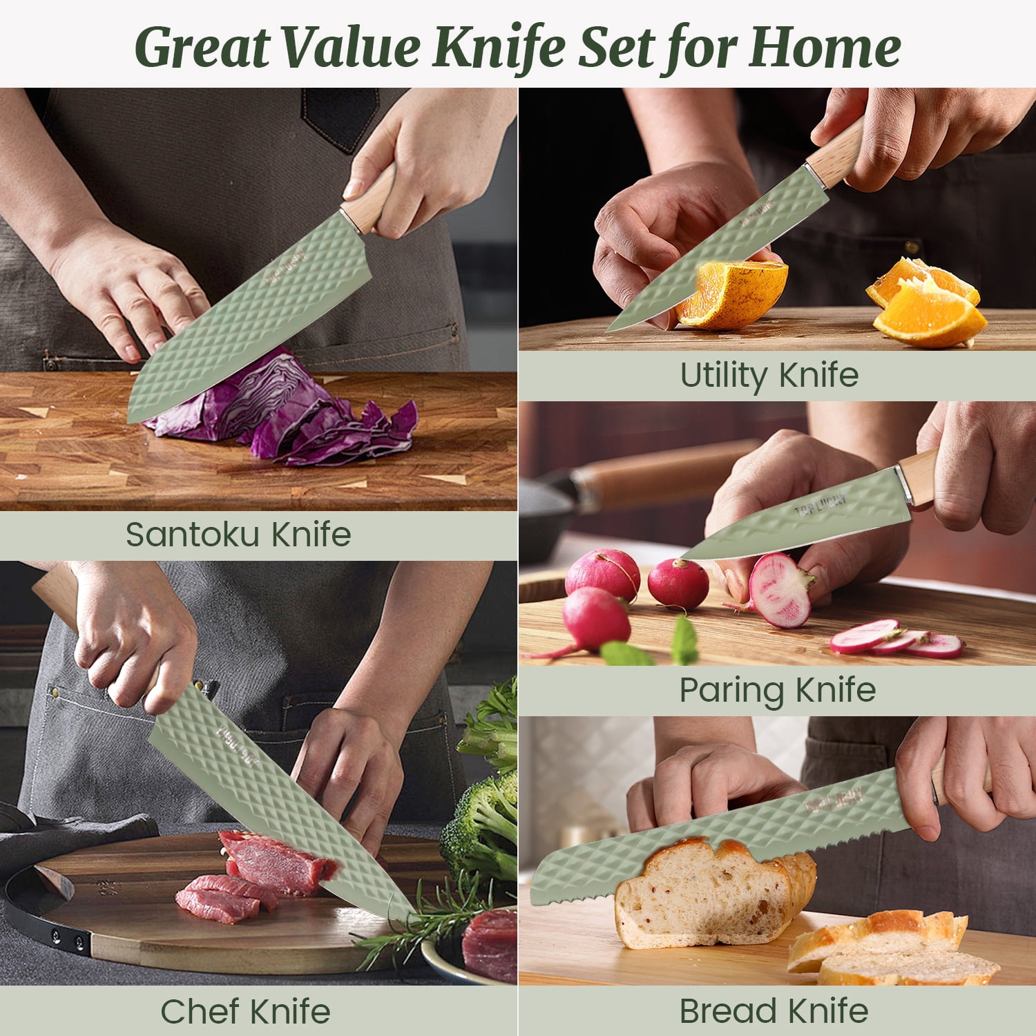 In-Drawer Kitchen Knife Set, 12 Pieces Knife Block Set with In-Drawer Knife Organizer, Sharp & Non-stick Stainless Steel Chef Knife Set, Kitchen Knives Set for Kitchen Home Apartment