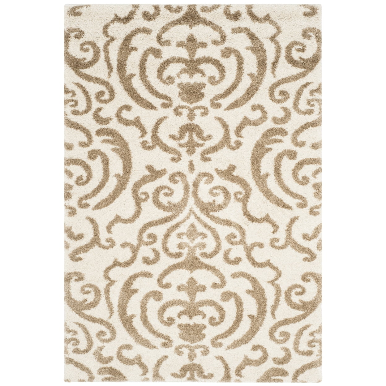 SAFAVIEH Florida Deangelo Damask Plush Shag Runner Rug, Cream/Beige, 2'3" x 9'