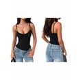 thumbnail image 3 of Womens U Neck Adjustable Spaghetti Strap Tight Tank Tops Casual Workout Basic Camisole Tops Black M, 3 of 7