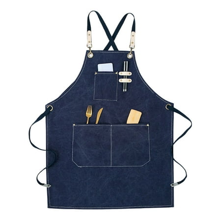 

SunHLX Work Apron Pocket Design Comfortable Wearing Faux Leather Shoulder Strap Good Air Permeability Classify Place Small Items Anti-dirty Soft Vintage Style Haircut Apron Home Supplies