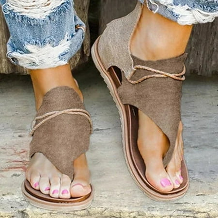 

Karcher Women s Leopard Print Flats Sandals Summer Casual Beach Open-Toe Back Zipper T-Strap Boho Gladiator Sandals Shoes