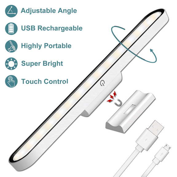 Under Cabinet Lights - Rechargeable 28 LED Closet Lights w/ Adjustable Angle, Stepless Dimming and 3 Color Modes, Under Counter Lights for Kitchen, Wall Lighting