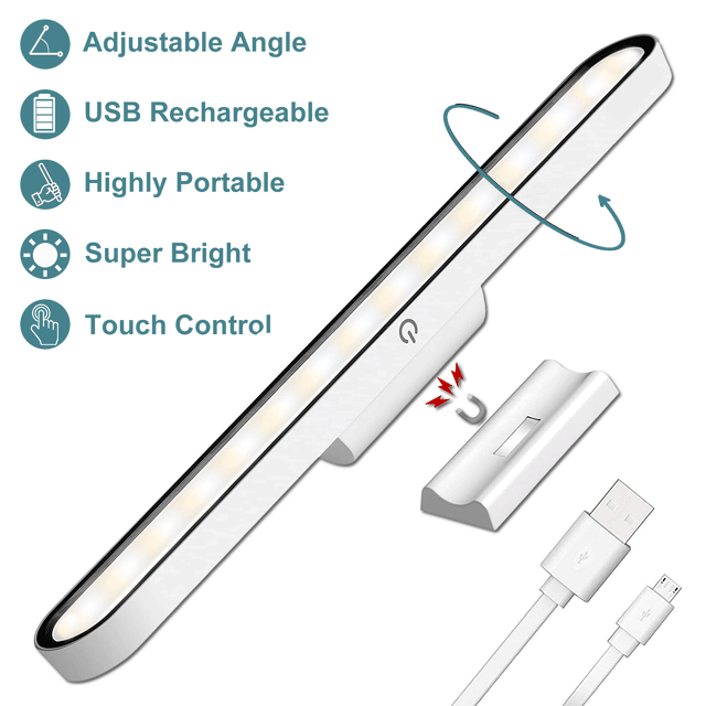 illuminlabs Under Cabinet Lights - Rechargeable 28 LED Closet Lights w/ Adjustable Angle, Stepless Dimming and 3 Color Modes, Under Counter Lights for Kitchen, Wall Lighting