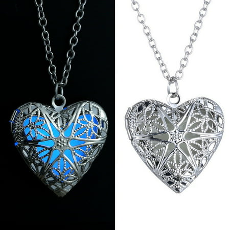 Fashion Jewelry Hollow Glowing Love Heart Pendant Chain Necklace Lady