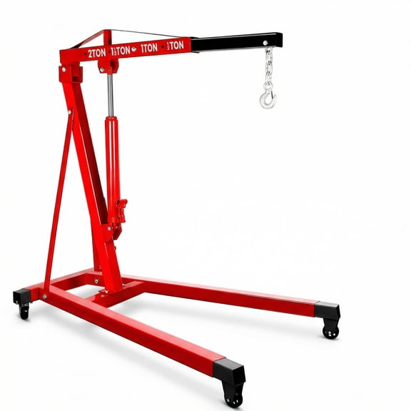 Hydraulic 2 ton 4400 lbs Engine Hoist with 360-Degree Swivel Casters, Rigid Non-Folding Red Steel Crane for Auto Garage Shop and Motor Lift
