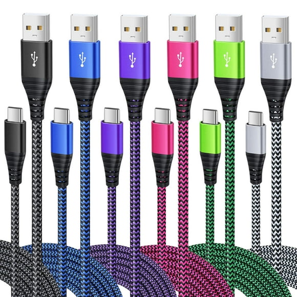 Besgoods USB Type C Charger Cable, 6-Pack 10ft USB C Cable Fast Charging Braided Type C Charger Cord for Galaxy Note 8 9 S8 S9 S10 A13 A12 A03s, Pixel - Black White Blue Green Purple Rose