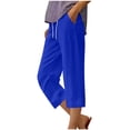 thumbnail image 5 of LAJPXKHY Capri Pants for Women Cotton Linen Summer Lightweight Thin Casual Elastic Drawstring Waist Straight Leg Capris with Pockets, 5 of 6