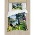 thumbnail image 3 of Nature Duvet Cover Set King Size, Sunny Spring Season Day Pier View in Countryside Rural Cottage Theme Nature Image, Decorative 3 Piece Bedding Set with 2 Pillow Shams, Multicolor, by Ambesonne, 3 of 3