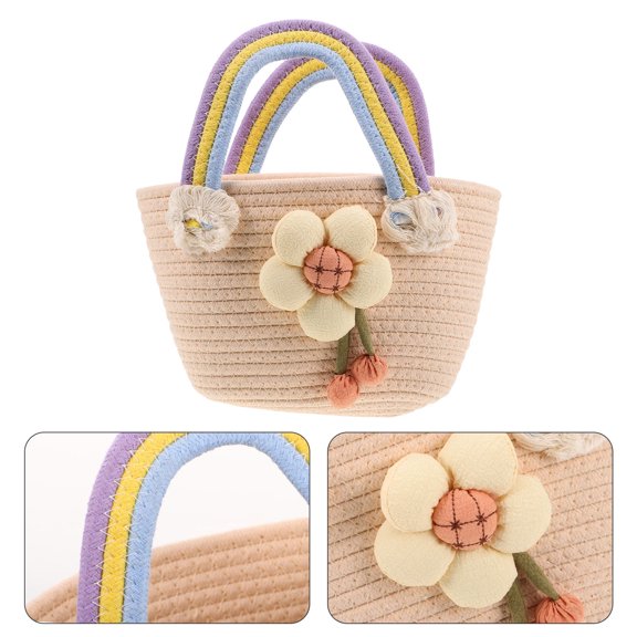 FRCOLOR Trendy Cotton Rope Handbag Large Capacity Cotton Rope Purses For Summer Beach Cotton Rope Bag Weaved Bag Colorful Woven Pouch