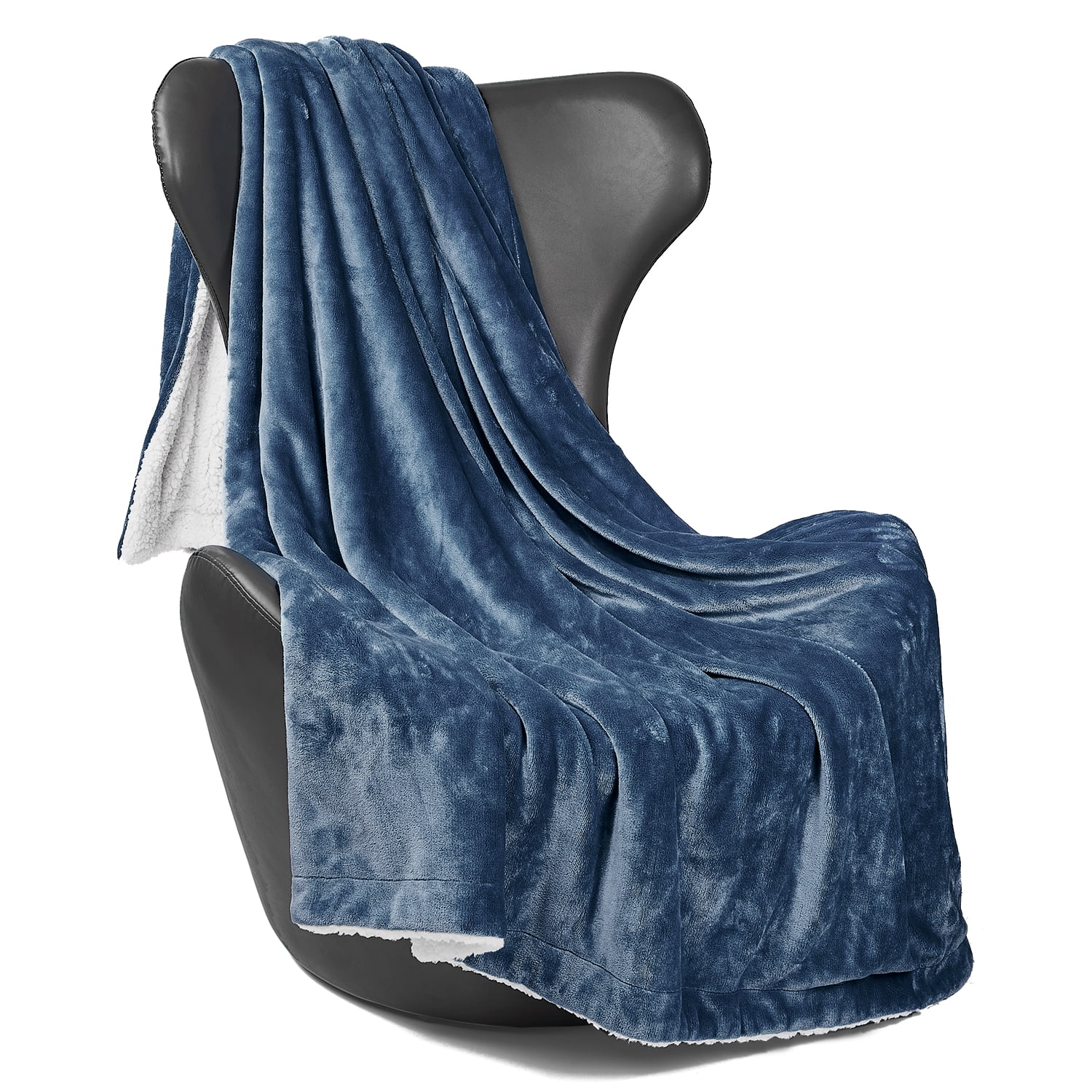 MOOFUN Sherpa Fleece Throw Blanket, Soft fluffy and durable blanket for both sofa and bed Navy Blue 60inch x 80inch