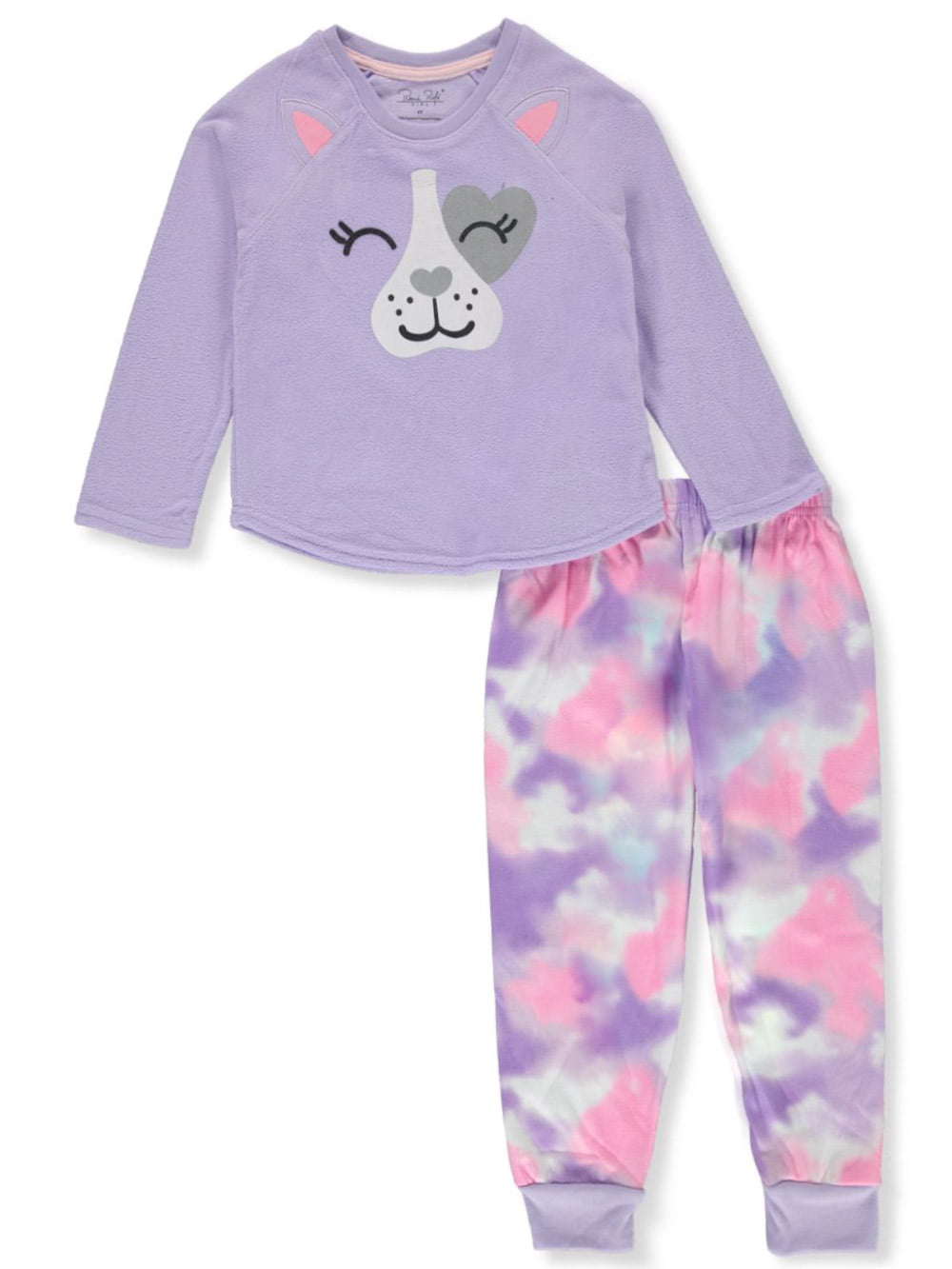 Rene Rofe Girls' 2-Piece Plush Winter Puppy Pajamas Set - purple 