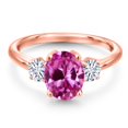 thumbnail image 3 of Gem Stone King 18K Rose Gold Plated Silver Pink Created Sapphire and White Moissanite Engagement Ring for Women | 1.46 Cttw | Oval 9X7MM | Gemstone September Birthstone | Size 9, 3 of 7