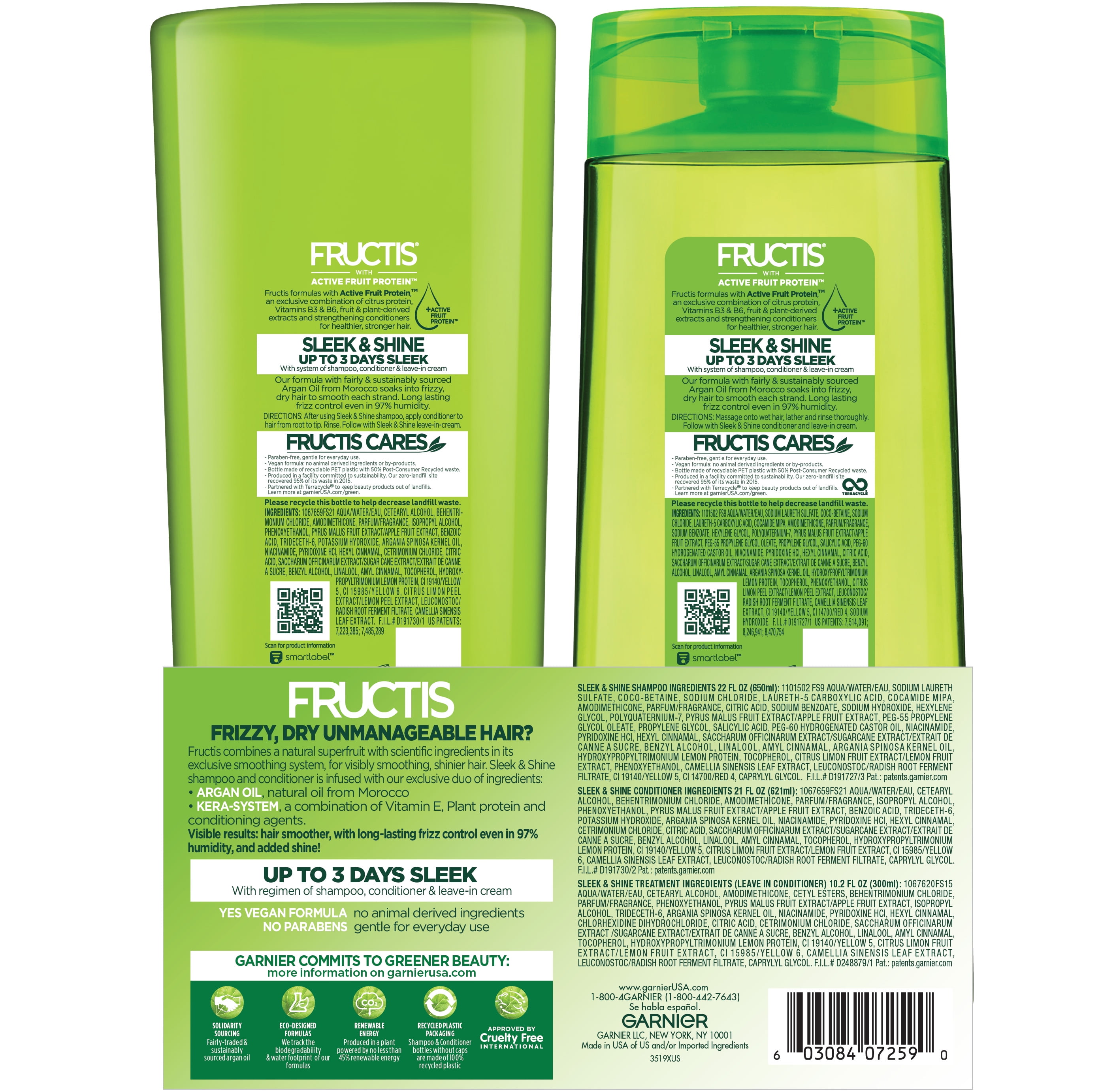 ($12 Value) Garnier Fructis Sleek & Shine Holiday Gift Set, 3-Piece, Shampoo, Conditioner & Leave-In Cream