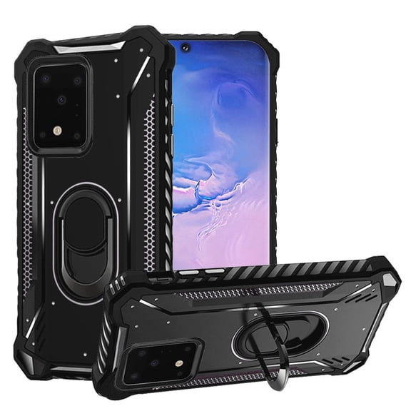 For Samsung Galaxy S20 Ultra S11 Plus S11 6.9inch Magnetic Metal Design Ring Kickstand Case Cover - Black