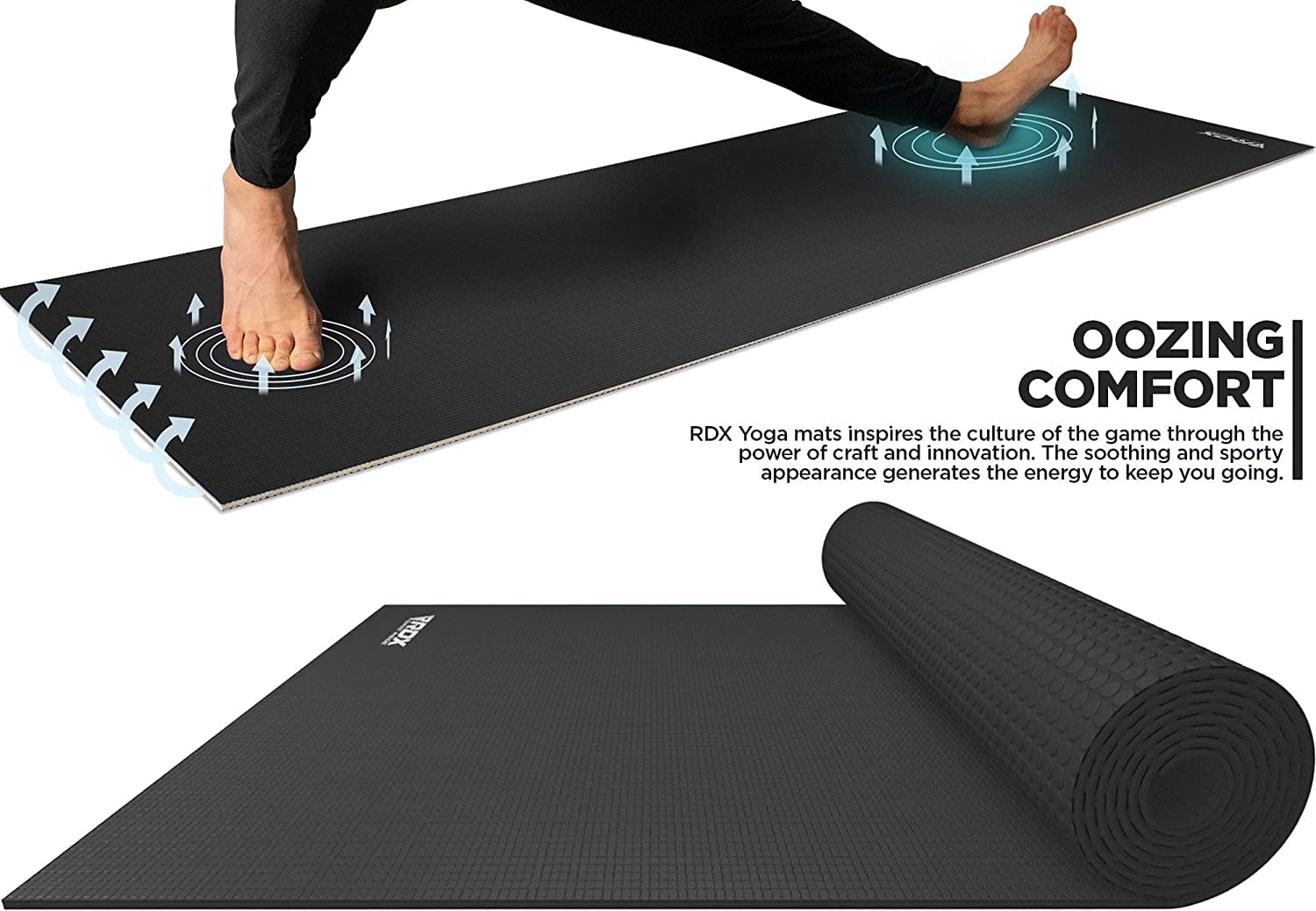 RDX Yoga Mat 6mm Thick with Straps and Carry bag, REACH RoHS Certified, 6P Latex Free, Eco Friendly Open Cell Non Slip Mats for Men Women, 183 x 61CM