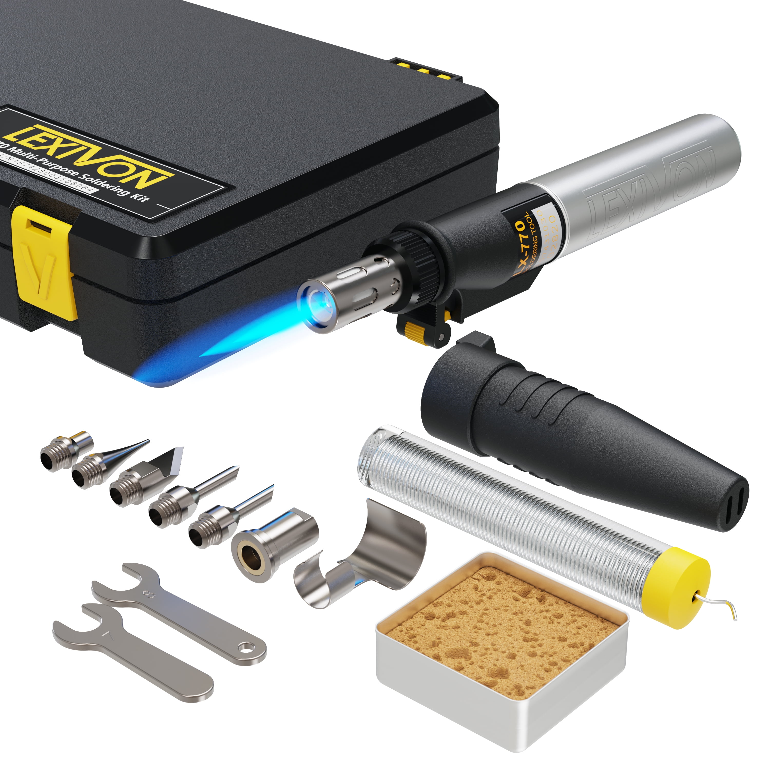 LEXIVON Cordless Soldering Iron Kit with 7 Tips, Adjustable Flame and Self-Igniting Trigger 125W