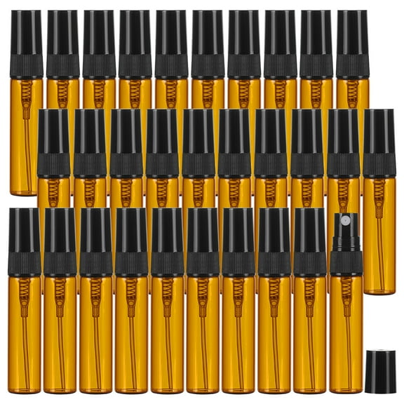 30pcs 30pcs 5ml/0.17 oz Mini Amber Glass Spray Bottle Refillable Fine Mist Sample Bottle Small Travel Spray Bottle for Perfume Liquid Cosmetics Essential Oils