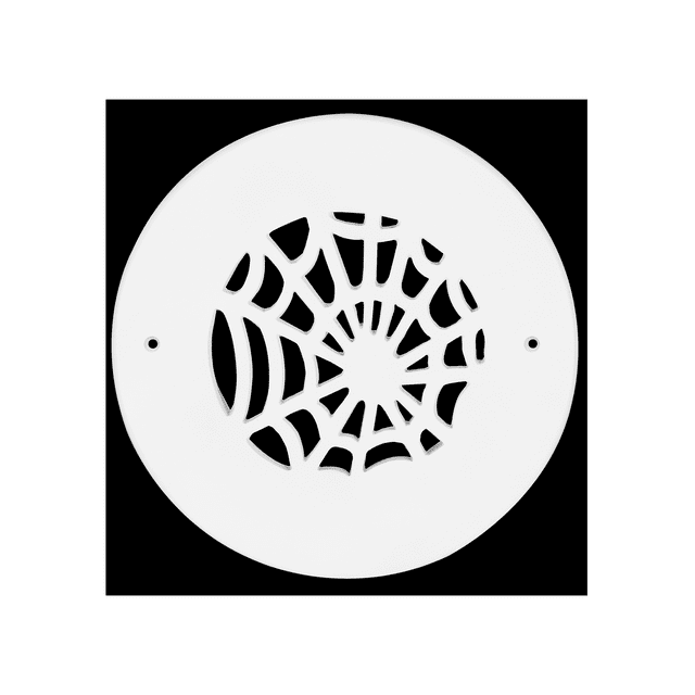 Spooky Gothic Round Vent cover 5" Duct Opening (Overall 6-1/2") Spider Web Design Solid Cast Aluminum Register | Powder Coated WHITE with Detachable Steel Metal Louver-With Holes for Wall / Ceiling