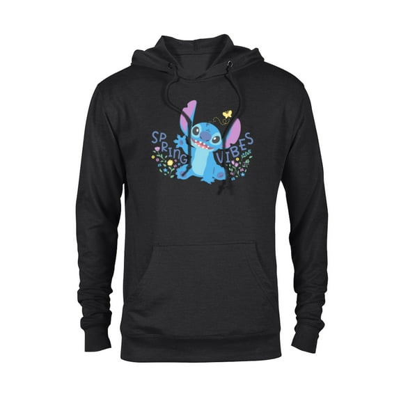 Disney Stitch with Flowers & Butterfly Easter Spring Vibes - Pullover Hoodie for Adults - Customized-Black