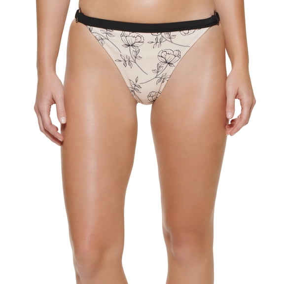 Calvin Klein Women's Logo Ring Printed Bikini Bottoms Swimsuit Black Size L