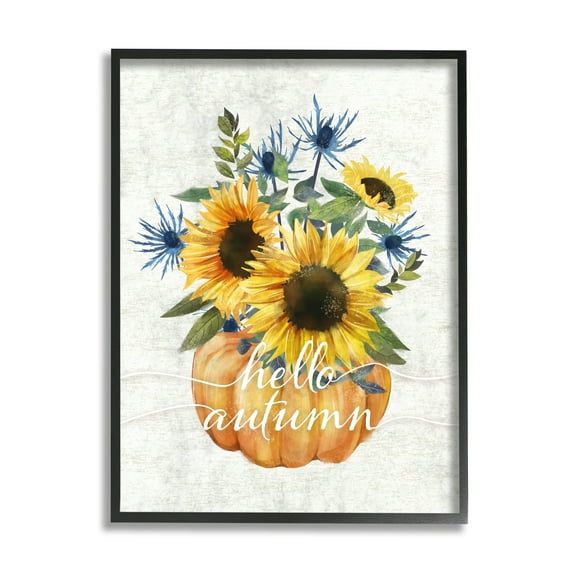 Stupell Industries Hello Autumn Phrase Blue Thistle Sunflower Pumpkin, 24 x 30,Design by Ziwei Li