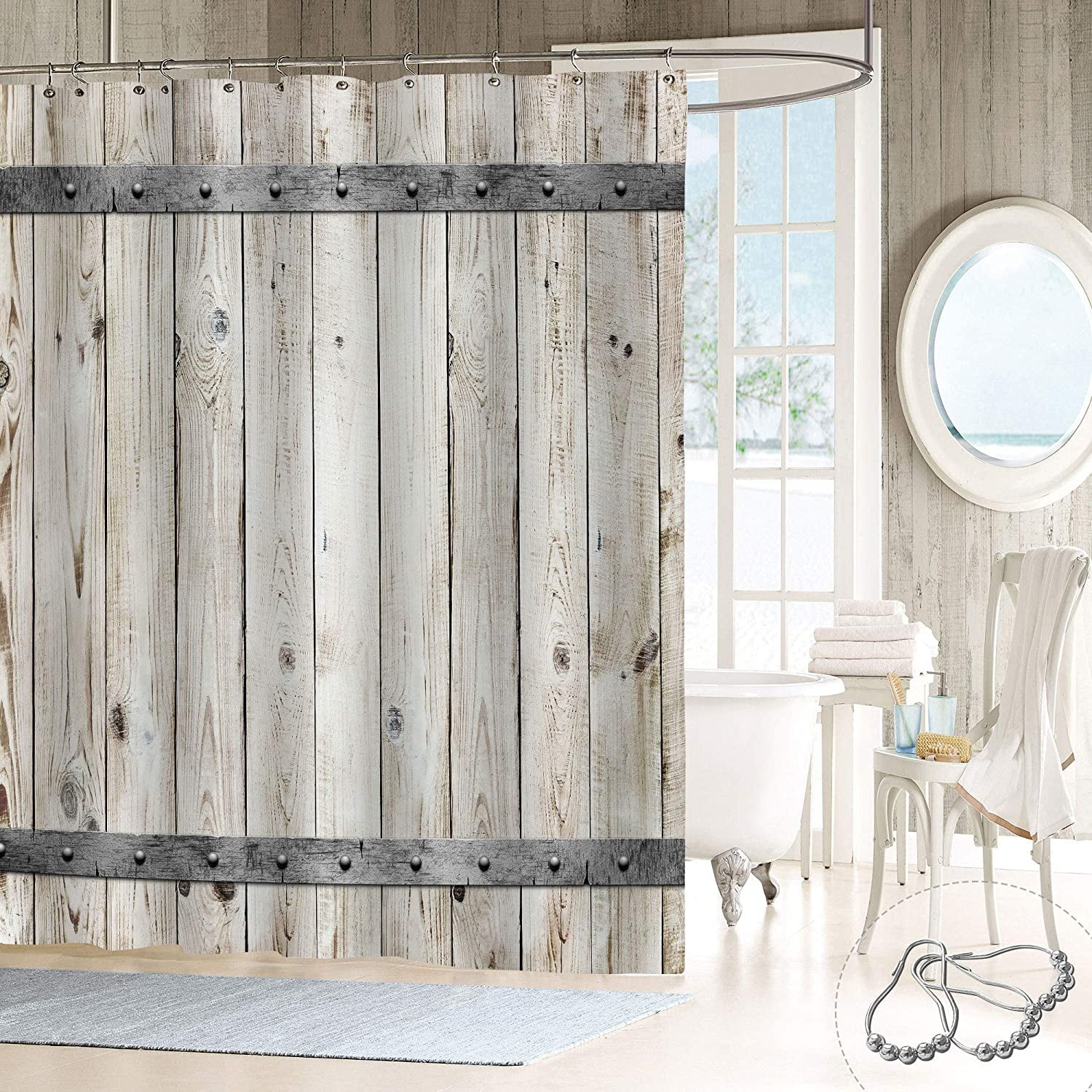 Small Stall Shower Curtain 36 x 72, Narrow Half Rustic Barn Door Shower