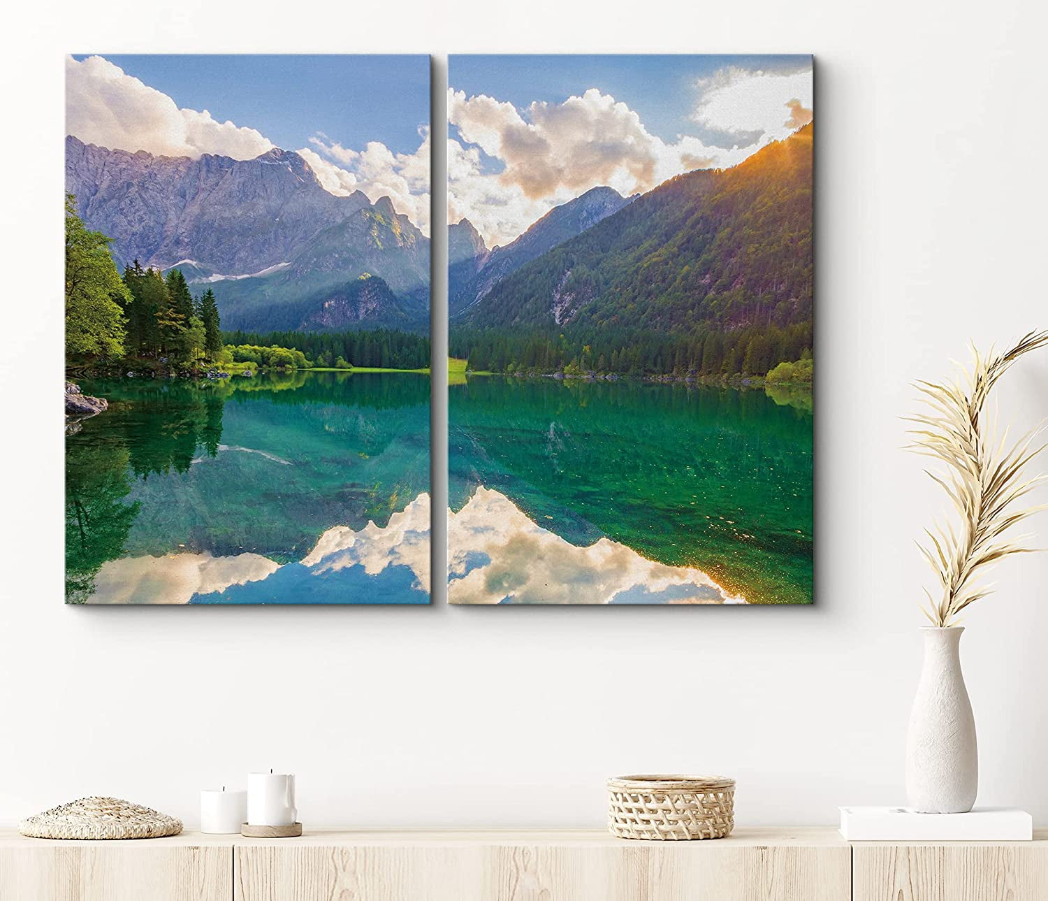 PixonSign Canvas Print Wall Art Set Sunlight Shines Over Mountain ...