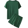 thumbnail image 3 of Defitshape Men's Satin Pajamas Soft Silk Short Sleeve Henley Shorts Set Comfy Summer Sleepwear Lounge Thin Loose Fall Lounge Set Dark Green Medium, 3 of 4