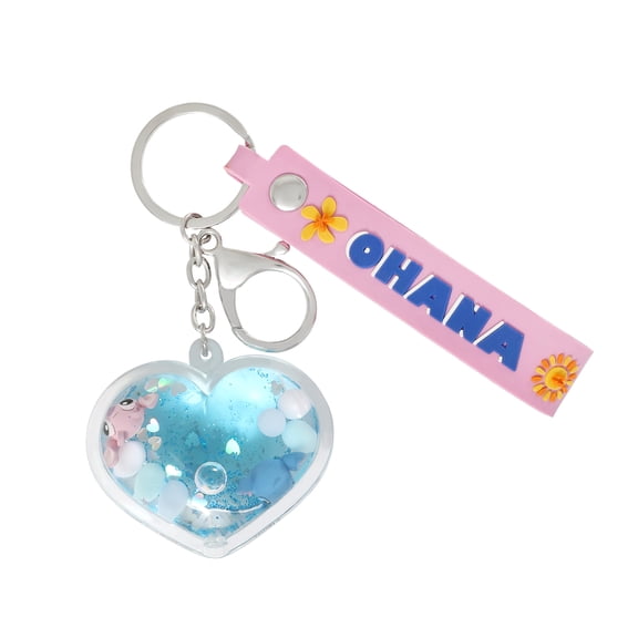 Disney Stitch and Angel Heart-Shaped Liquid Keychain with Durable Lobster Clasp