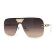 thumbnail image 2 of Urbane Slick Rimless Flat Top Racer Shield Baller Sunglasses Gold White Brown, 2 of 4
