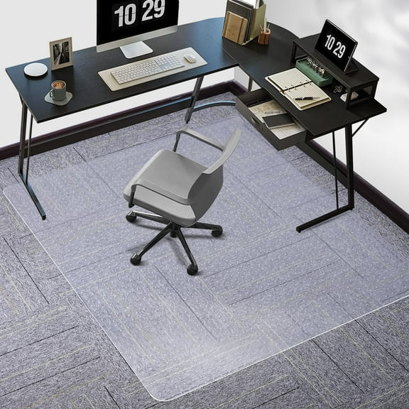 60" x 46" Carpet Floor Chair Mat, Non-Slip Plastic Floor Mat Under Computer Desk, (Clear)
