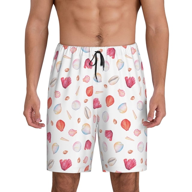 Vsdgher Shorts de Pyjama pour Hommes Imprimé Corail Rouge et Coquille Saint-Jacques Bas de Pyjama Légers avec Poches-4TG