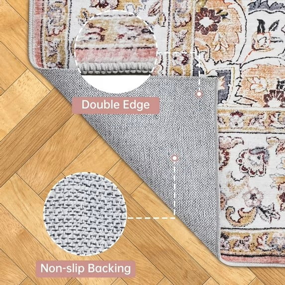 Wondiair 5'x7' Rose Pink Persian Floral Area Rug Carpet, Machine Washable Non-Slip for Living Room & Bedroom