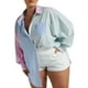 thumbnail image 2 of Txlixc Conjunto de dos piezas de verano para mujer, camisa de manga larga con botones y pantalones cortos a rayas Txlixc  Casual, 2 of 5