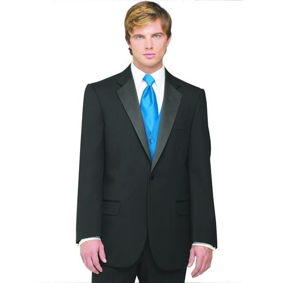 Neil Allyn 7-Piece Formal Tuxedo with Pleated Front Pants, Shirt, Blue Vest, Tie & Cuff Links. Prom, Wedding, Cruise