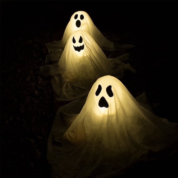 Joyfy 3 Packs Halloween Ghost Decorations,Light Up Flying Ghost Garden Stakes Outdoor Halloween Decorations,Pathway Lights Halloween Yard Outdoor Decorations Haunted House Decorations