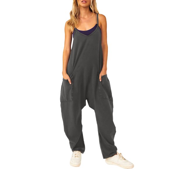 2025 Women's Casual Jumpsuit Spaghetti Cute Birthday Outfits for Women Straps Wide Leg Romper Winery Outfit for Women V Neck Spaghetti Straps Romper Sleeveless Long