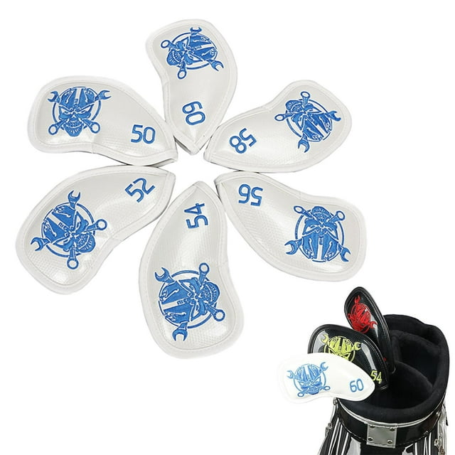 6 piezas portátiles PU Golf Irons Head Cover skull Número de identificación Mujeres Hombres Protección antideslizante con protección de manga d - blanco DYNWAVEMX cubierta de la cabeza de golf