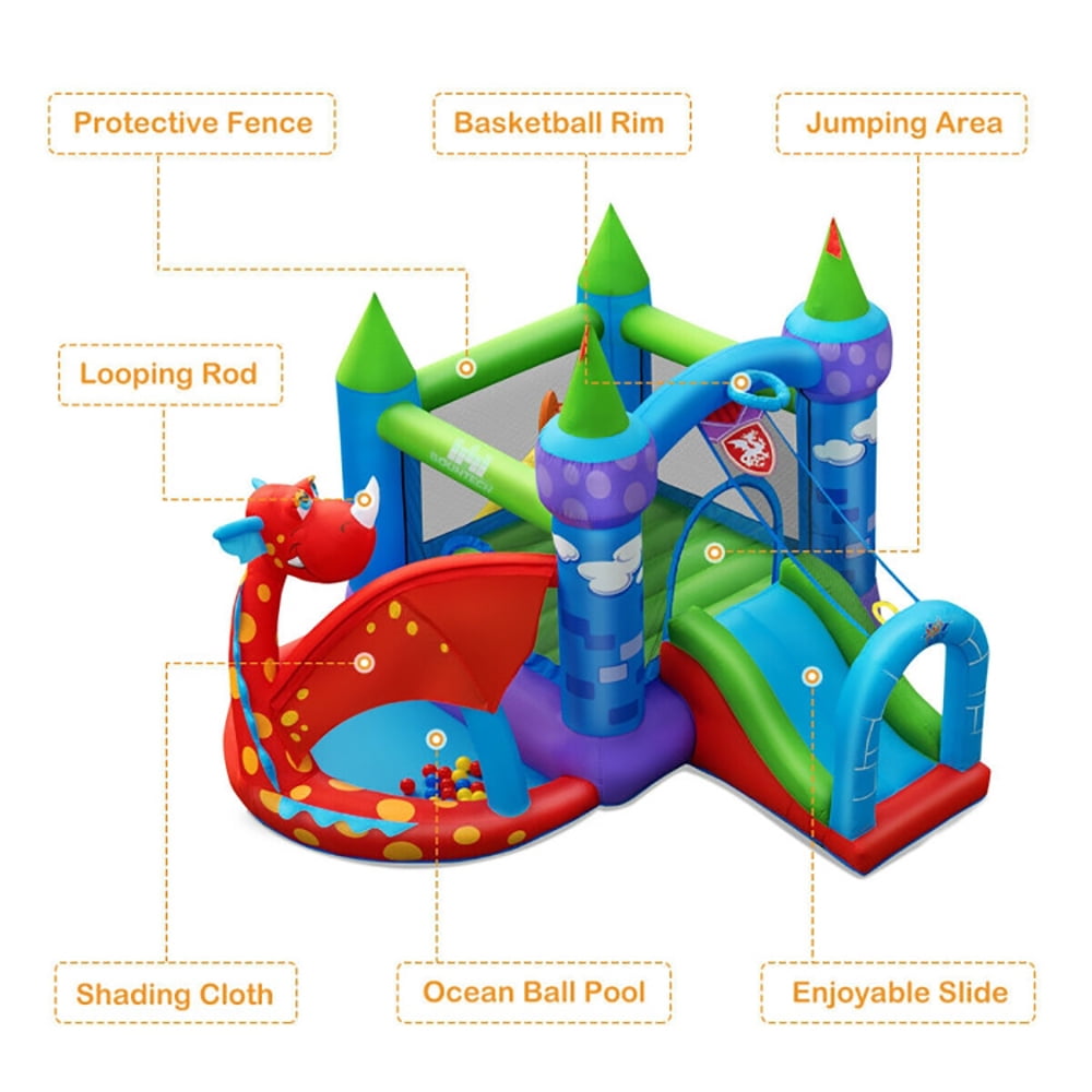 Aimee Lii Kids Inflatable Bounce House Dragon Jumping Slide Bouncer Castle with 740W Blower, Playhouse for Kids Outdoor