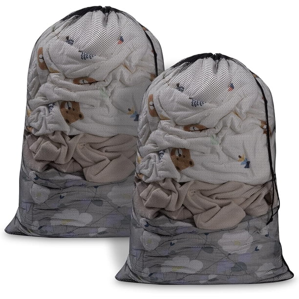2 bolsas de malla grandes para lavandería con cordón, 70 x 90 cm, para lavadora, ideales para viajes, prendas delicadas y la universidad (Negro)